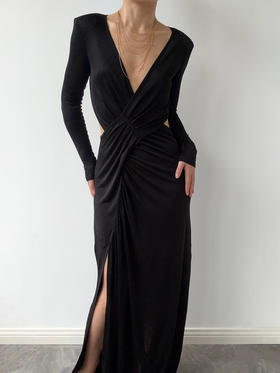 CG｜Gabrielle Dress 长袖侧腰镂空连衣裙［ 黑 ]