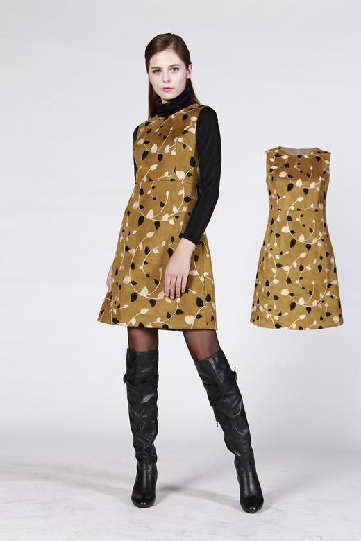 【伯妮斯茵】黄色高贵华丽麂皮绒连衣裙 176S003 商品图5