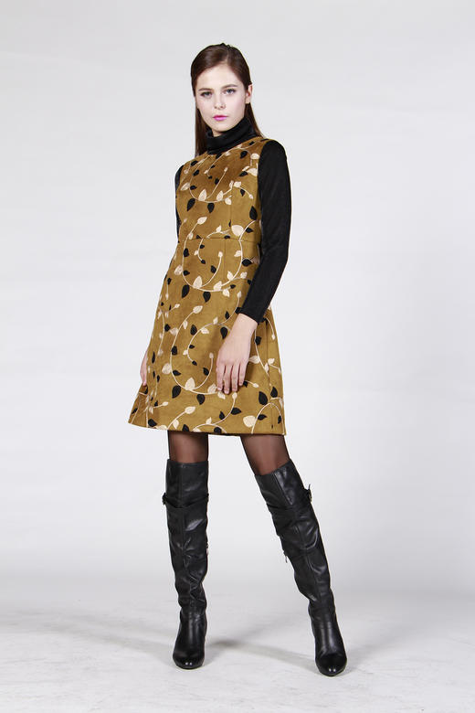 【伯妮斯茵】黄色高贵华丽麂皮绒连衣裙 176S003 商品图3