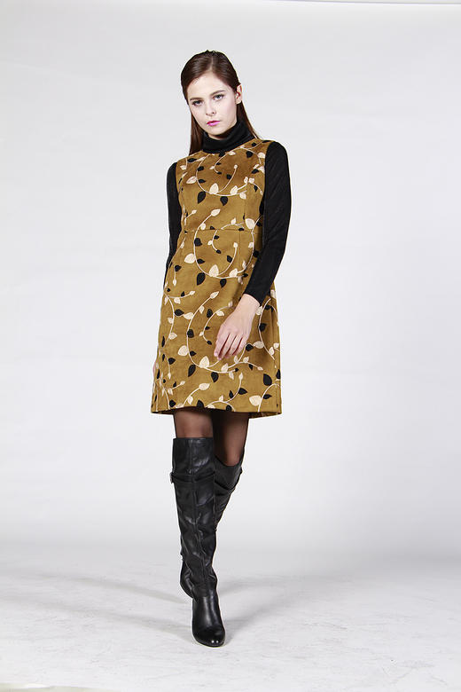 【伯妮斯茵】黄色高贵华丽麂皮绒连衣裙 176S003 商品图4