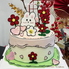 二次元漫画风兔子蛋糕