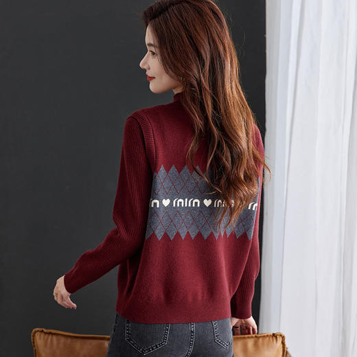 ML-5237 假两件半高领毛衣女秋冬2025新款加厚洋气内搭慵懒提花针织打底衫 商品图3