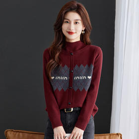 ML-5237 假两件半高领毛衣女秋冬2025新款加厚洋气内搭慵懒提花针织打底衫