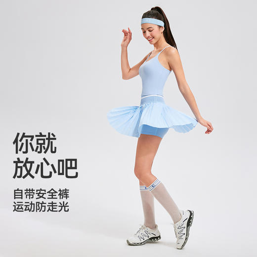 【上新】科里芙高腰显瘦跑步运动短裙透气网球假两件A字百褶裙女 商品图4