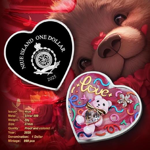 预定！2025情人节纪念银币 施洛华士奇水晶 纽埃官方发行 商品图7