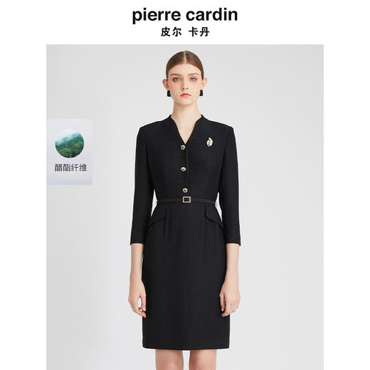 皮尔卡丹女装连衣裙三醋酸高级感商务通勤OL长袖裙子P2302E2919B0 商品图0