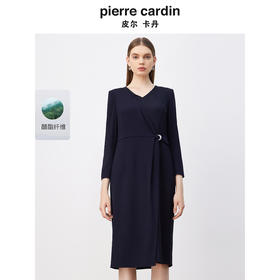 皮尔卡丹女装连衣裙藏蓝色圆领商务会议谈合作通勤裙P3349E3878N0