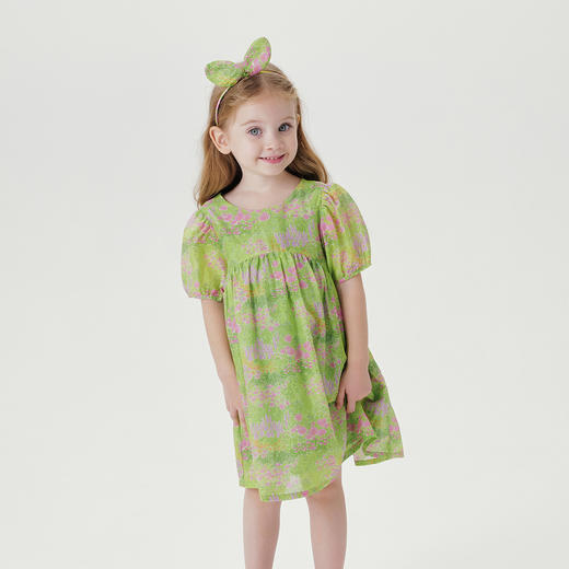 【马克珍妮 芦芙】夏装新款 女童棉真丝泡泡袖连衣裙230592 商品图1