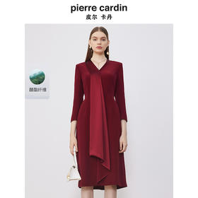 皮尔卡丹女装连衣裙酒红色亮面凸显气质婚庆喜婆婆裙P3306E3877T0