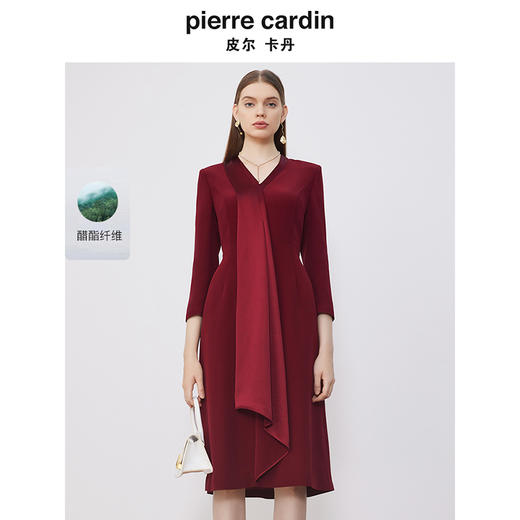 皮尔卡丹女装连衣裙酒红色亮面凸显气质婚庆喜婆婆裙P3306E3877T0 商品图0