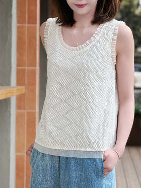 TYNVIE 蕾丝荷叶边背心-白色