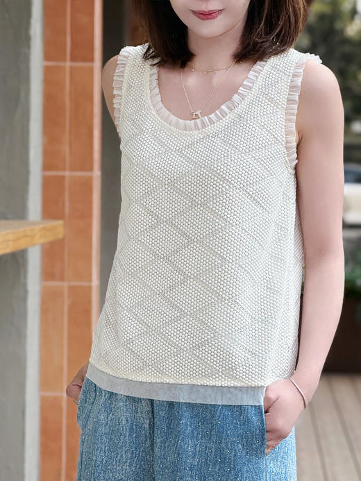 TYNVIE 蕾丝荷叶边背心-白色 商品图0