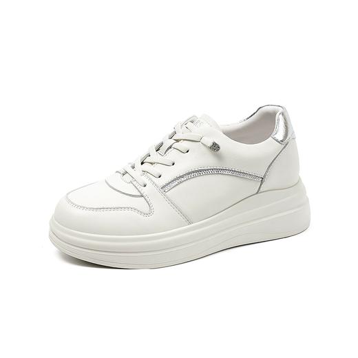 哈森厚底休闲小白鞋女2025春季新款牛皮革系带运动板鞋HCS250301 商品图1