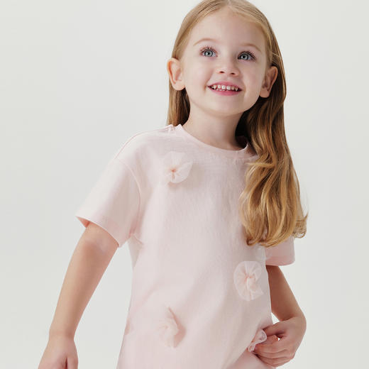 马克珍妮女童立体纱花纯棉短袖T恤儿童上衣2025年夏装新款550507 商品图3