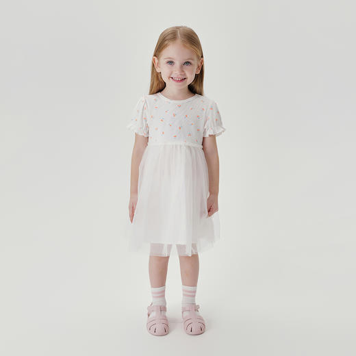 马克珍妮女童碎花罗纹泡泡袖网纱连衣裙公主裙儿童裙子夏装240722 商品图2