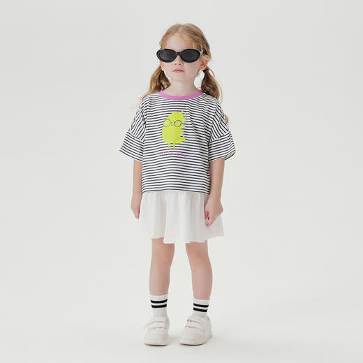 马克珍妮女童手绘涂鸦条纹短袖T恤儿童上衣2024年夏装新款240801 商品图1