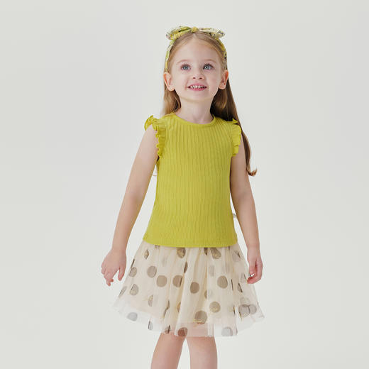 马克珍妮女童提花麦穗纹弹力舒适背心儿童上衣夏装2024新款240797 商品图1