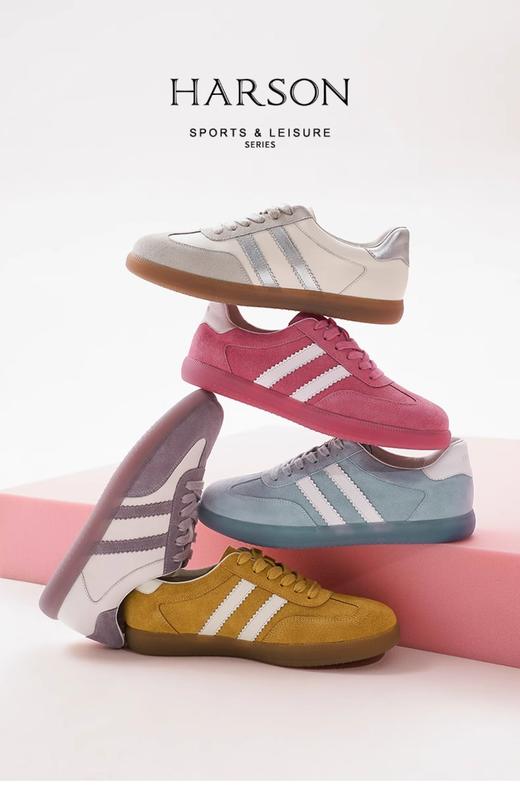 哈森休闲轻便德训鞋女2025春季新款彩色个性系带运动鞋HCS256110 商品图0