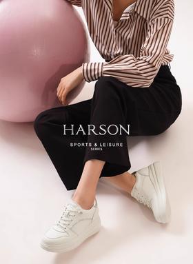 哈森厚底休闲小白鞋女2025春季新款牛皮革系带运动板鞋HCS250301