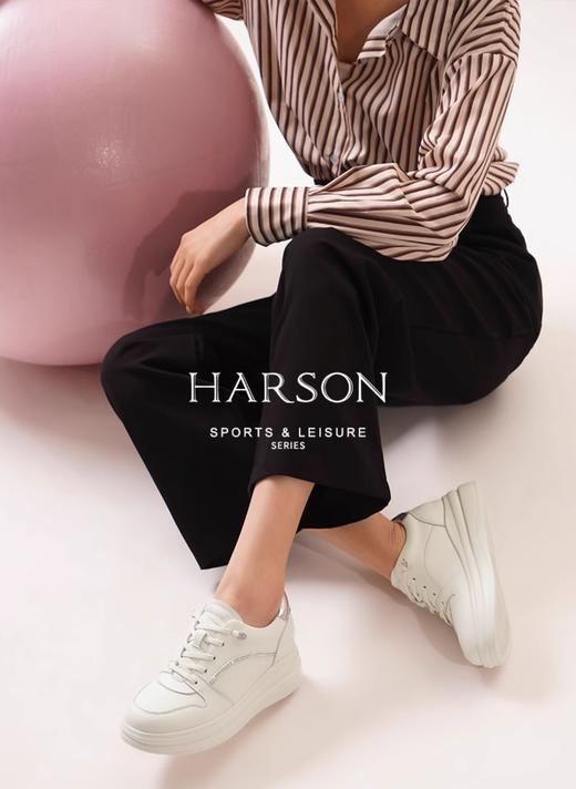 哈森厚底休闲小白鞋女2025春季新款牛皮革系带运动板鞋HCS250301 商品图0