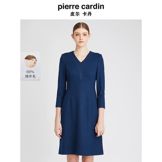 皮尔卡丹女装冬季新款端庄优雅修身羊毛连衣裙P2410E2867L0 商品图0
