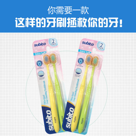 舒比拓超薄速洁宽头牙刷2支装（粉蓝、黄绿，下单备注颜色，不备注随机发） 商品图2