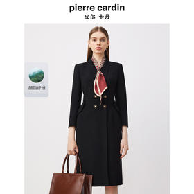 皮尔卡丹女装连衣裙黑色端庄干练商务宴请会议收腰裙P3303E3868B0