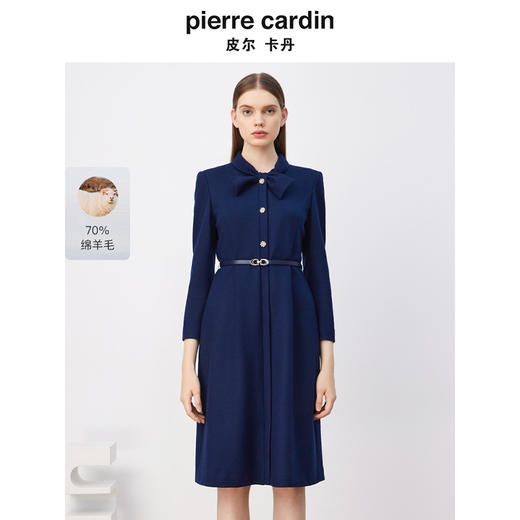 皮尔卡丹女装连衣裙秋冬蓝色长袖长款端庄气质羊毛裙P3410E3933N0 商品图0