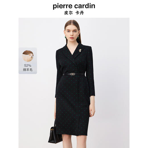 皮尔卡丹女装连衣裙羊毛长袖修身裙子商务通勤A字裙P3403E3871B3 商品图0