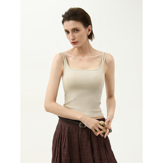 COCOBELLA双肩带一体式带胸垫不跑杯背心坑条罗纹吊带VT0031 商品图1