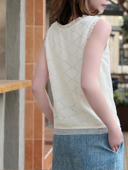 TYNVIE 蕾丝荷叶边背心-白色 商品图4