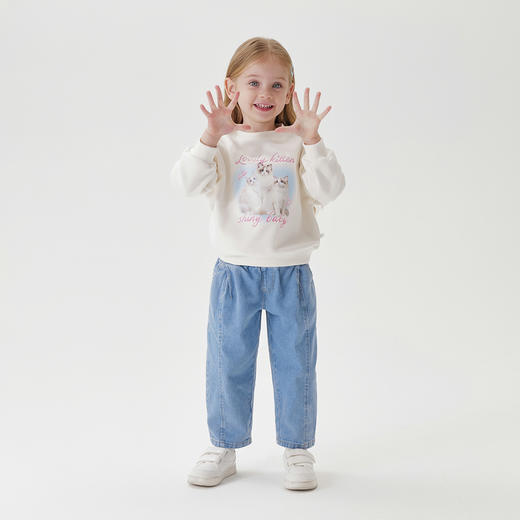 马克珍妮女童可爱猫咪亲肤软卫衣 儿童上衣2025年春装新款250157 商品图1