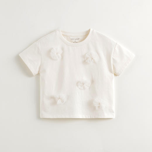 马克珍妮女童立体纱花纯棉短袖T恤儿童上衣2025年夏装新款550507 商品图2