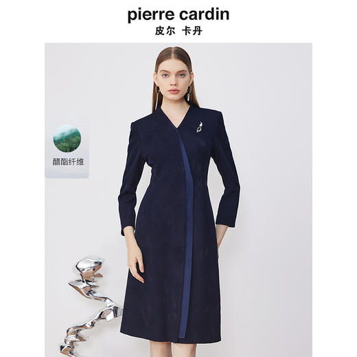 皮尔卡丹女装连衣裙简约拼接修身V领通勤职业连衣裙P3315E3958N0 商品图0