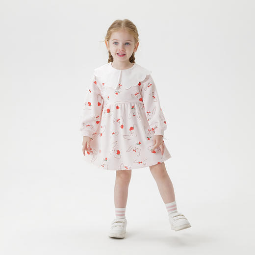 马克珍妮女童兔子满印娃娃领连衣裙儿童裙子宝宝秋装新款241186 商品图1