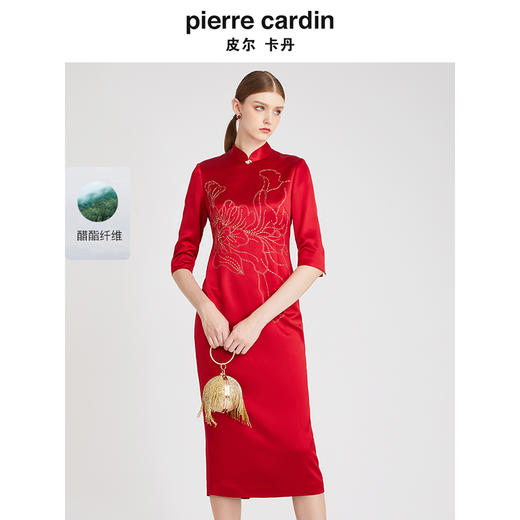 皮尔卡丹女装连衣裙复古绣花高级感宴会礼服旗袍裙P2306E2990R0 商品图0