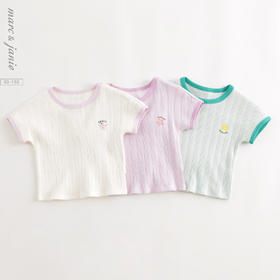 马克珍妮女童趣味印花弹力撞色短袖T恤 儿童上衣夏装新款240737