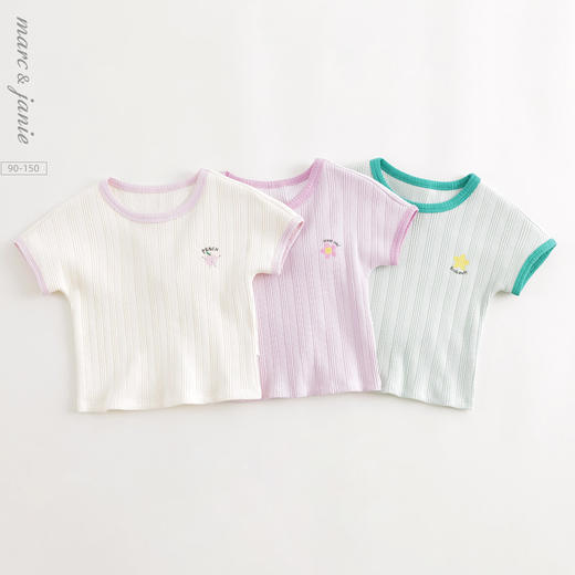 马克珍妮女童趣味印花弹力撞色短袖T恤 儿童上衣夏装新款240737 商品图0
