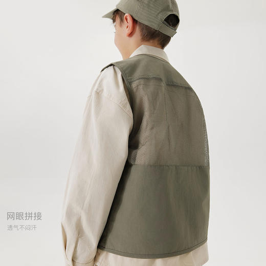 [山系户外]马克珍妮男女童镂空网眼拼接多口袋工装马甲春装550351 商品图3