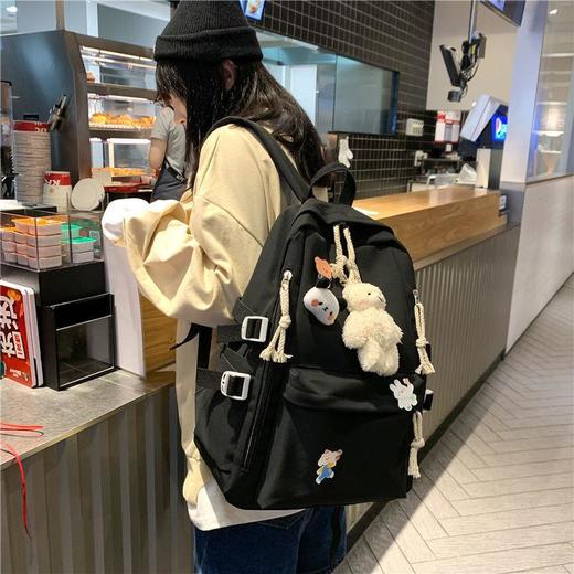 【下单即送徽章/小熊头/腮红小熊挂件❗️韩版可爱大容量ins简约背包】耐磨耐脏一擦即干净，双肩透气肩带，不勒肩膀 肩感舒适，高中小学生新款卡通可爱ins风，开学季大容量包包L 商品图1