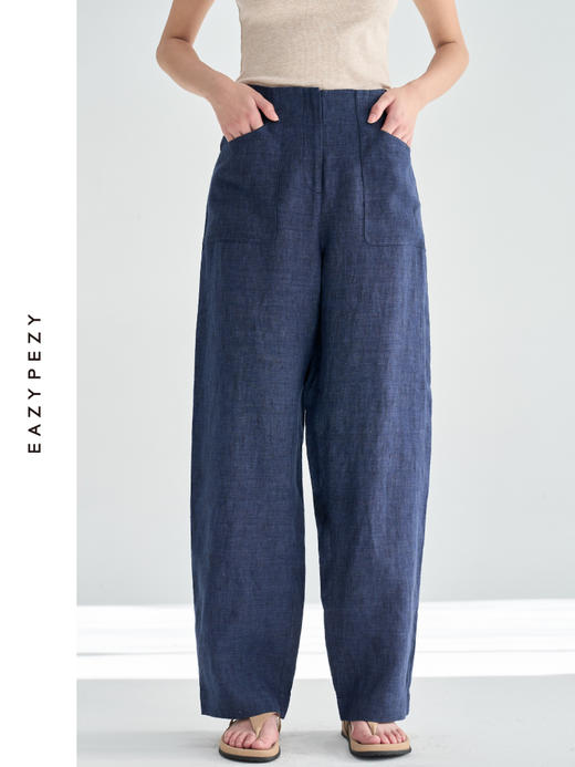 亚麻重磅高腰弯刀裤 商品图2