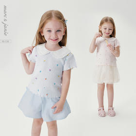 马克珍妮女童满底花卉娃娃领短袖T恤儿童纯棉上衣夏装新款240760