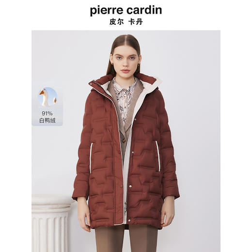 皮尔卡丹女装羽绒服咖色中款加厚日常通勤羽绒外套P3493Y3410K0 商品图0