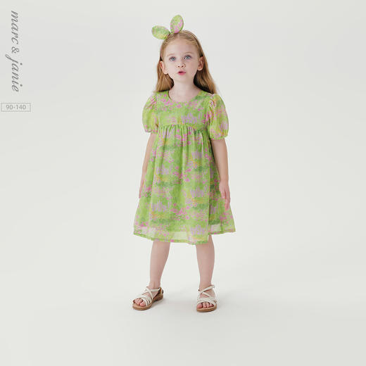 【马克珍妮 芦芙】夏装新款 女童棉真丝泡泡袖连衣裙230592 商品图0