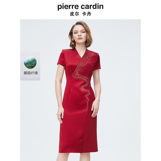 皮尔卡丹女装连衣裙醋酸V领短袖宴会场合礼服裙P4152D4025T0 商品图0