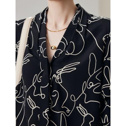 真丝衬衫女2025春夏新款双绉印花V领通勤显瘦长袖100%桑蚕丝上衣 商品图2