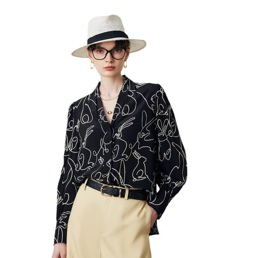 真丝衬衫女2025春夏新款双绉印花V领通勤显瘦长袖100%桑蚕丝上衣 商品图4