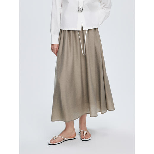 初棉 秋冬涤天丝羊毛半身裙 纯色百褶A字裙 商品图2