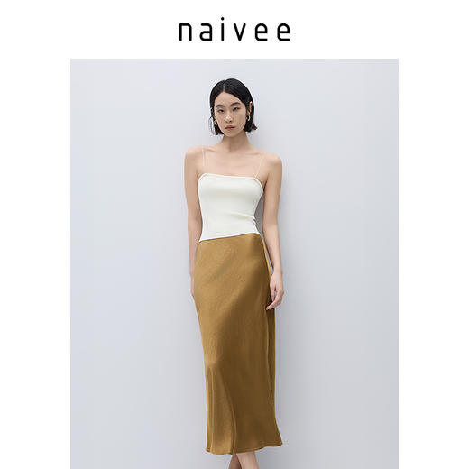 商场同款naivee纳薇25春简约自在流光醋酸半身裙松紧腰黑色女251273281 商品图1