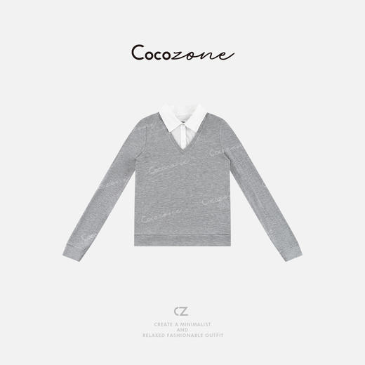 COCO ZONE 春季假两件POLO领长袖套头打底衫CD1A0008 商品图0
